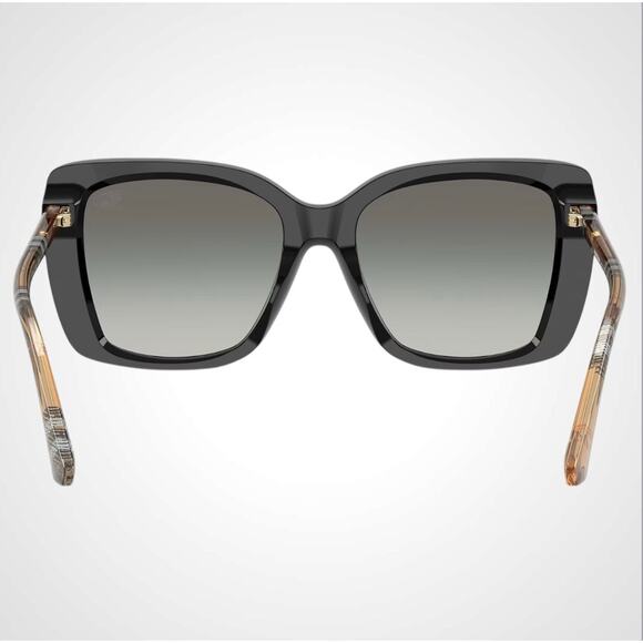 New Burberry Sunglasses Black Front Square Frame Checkered Arms Gray Lens Womens - Picture 4 of 7